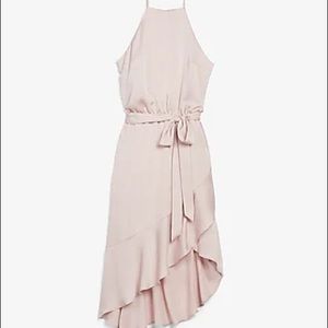 Express High Neck Asymmetrical Fit And Flare Dress